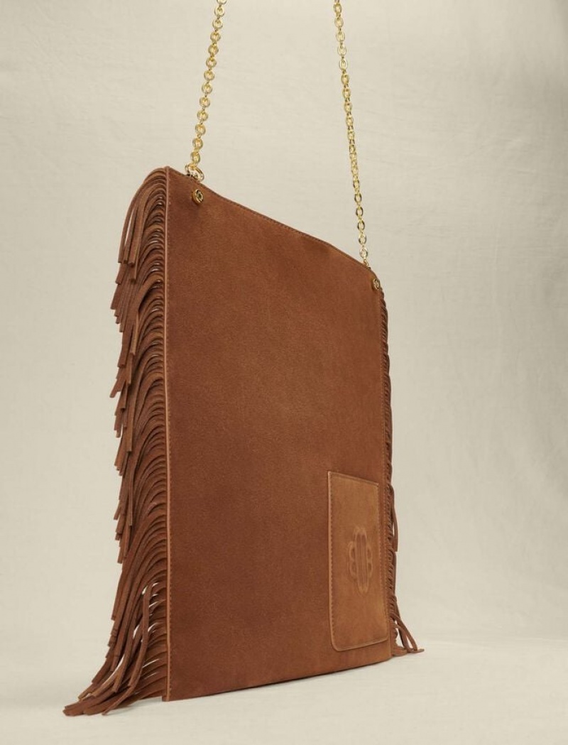 Maje Suede Fringed Tassen Dames Bruin | VKULEBH-78